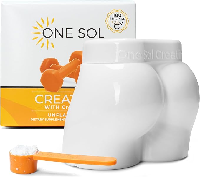 One Sol Creatine for Women Booty Gain, All Natural Women's Creatine Powder with Creapure, Increase Lean Muscle Mass, Reduce Recovery Time, Promotes Brain & Bone Health (Unflavored,60 Servings)