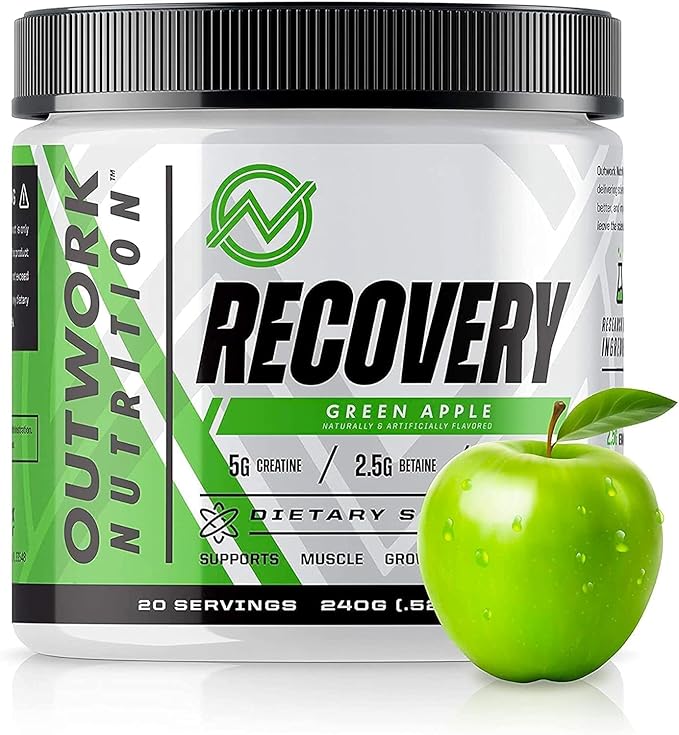 Outwork Nutrition Recovery Supplement, Post Workout Recovery Powder & Muscle Builder for Men and Women, Recharge Muscles After Gym, Backed by Science, Green Apple, 240 Gr