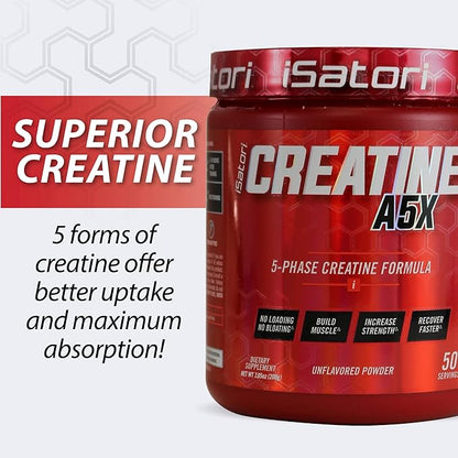 iSatori Creatine A5X, 5 Phase Creatine Powder with Creatine Monohydrate & Betaine Anhydrous, Stim-Free Pre Workout Muscle Builder & Post Workout Recovery Powder, Unflavored (50 Servings)