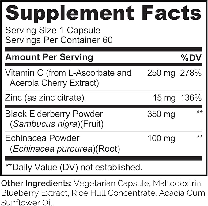NATURELO Immune Support – Vitamin C, Elderberry, Zinc, Echinacea – Natural Immunity Boost w/Antioxidant, Herbal & Mineral Defense - 60 Vegan Capsules