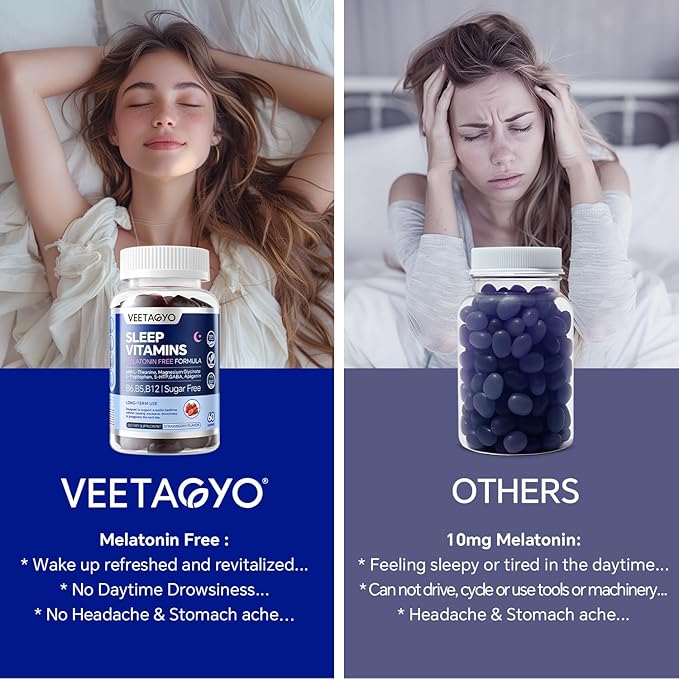 Melatonin Free 5-HTP GABA Sleep Supplement Gummies for Adults & Kids 12+ with L-Theanine, Magnesium Glycinate, L-Tryptophan, Apigenin - Sugar Free, Strawberry Flavor, Vegan, 120 Count