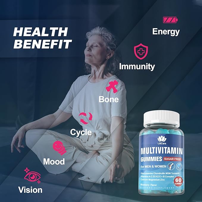 Sugar Free Multivitamin for Men & Women 50 Plus with Glucosamine Chondroitin MSM, Multivitamin Gummies Senior Multi Vitamin D3 K2 & A C E, B Complex, Algae Calcium Magnesium for Bone & Immune Support