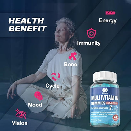 Sugar Free Multivitamin for Men & Women 50 Plus with Glucosamine Chondroitin MSM, Multivitamin Gummies Senior Multi Vitamin D3 K2 & A C E, B Complex, Algae Calcium Magnesium for Bone & Immune Support