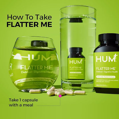HUM Flatter Me Digestive Enzymes Bloating Supplement - Fast-Acting Bloat Relief for Digestive Health & Debloating Multi Enzyme | Bloat Pills, Anti Bloat Pills, Vegan 60 Servings