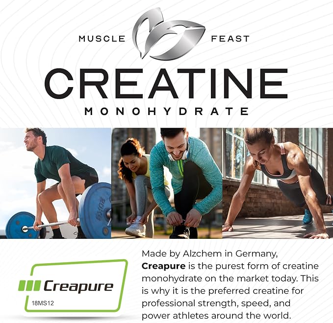 Muscle Feast Creapure Creatine Monohydrate Powder, Vegan Keto Friendly Gluten-Free, Mass Gainer, Muscle Recovery Supplement and Best Creatine for Muscle Growth, Unflavored, 300g