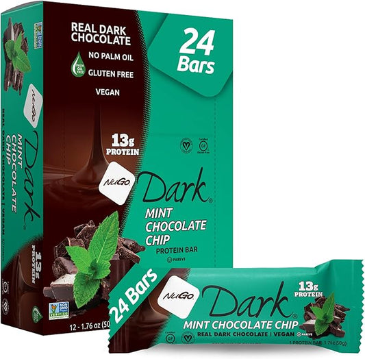 NuGo Dark Mint Chocolate Chip, 13g Protein Bar, Vegan, Gluten Free, Non-GMO, Kosher Pareve, 24 Count