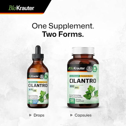 BIO KRAUTER Cilantro Supplement - Cilantro Capsules - Rich Source of Antioxidants - Natural Cleansing & Detox - Cilantro Powder 100 Vegan Caps