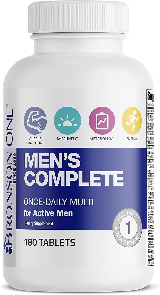 Bronson ONE Daily Men’s Complete Multivitamin Multimineral Once-Daily Multi for Active Men, 180 Tablets