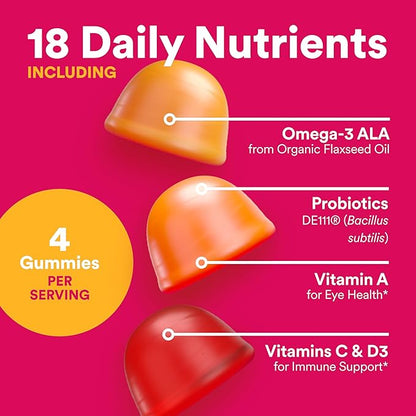 SmartyPants Organic Women's Multivitamin Gummies: Biotin, Probiotics, Methylfolate, Omega 3 (ALA), Vitamin D3, C, Vitamin B12, B6, Vitamin A, K & Zinc, Gluten Free, 120 Count (30 Day Supply)