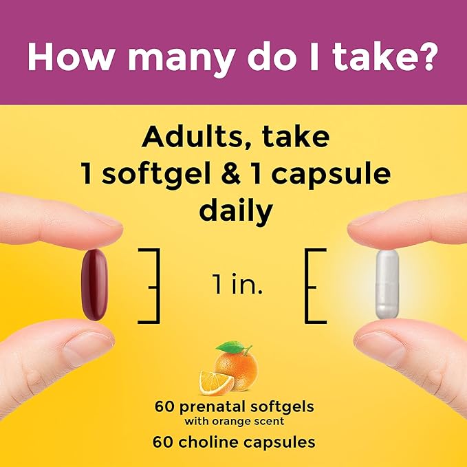 Nature Made Prenatal Vitamin Softgels + Choline Capsules, Folic Acid + DHA + Choline, 60 Prenatal Vitamins for Women, 60 Choline Supplements Capsules, 60 Day Supply
