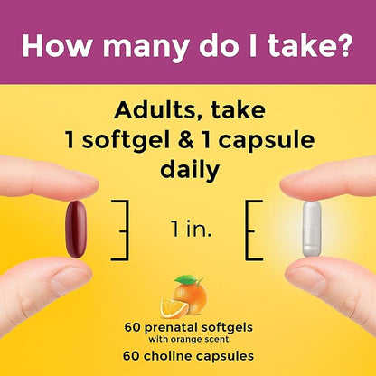 Nature Made Prenatal Vitamin Softgels + Choline Capsules, Folic Acid + DHA + Choline, 60 Prenatal Vitamins for Women, 60 Choline Supplements Capsules, 60 Day Supply
