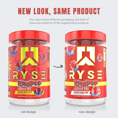Ryse Loaded Pre Workout Powder Supplement for Men & Women | Pumps, Energy, Focus | Beta Alanine + Citrulline | 390mg Caffeine | 30 Servings (Cherry Ring Pop)