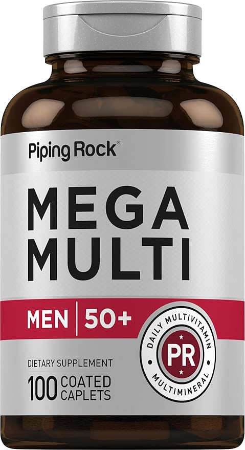 Piping Rock Multivitamin for Men Over 50 Plus | 100 Caplets | with Vitamin D3, Potassium, Folate | Daily Mega Multi Mineral Supplement | Non-GMO, Gluten Free