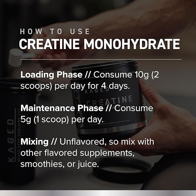 Kaged Creatine Monohydrate Micronized Powder | 100 Servings | Unflavored | Muscle Recovery and Growth Supplement for Men & Women | Vegan | Easily Digestible | Gluten Free | Keto Friendly