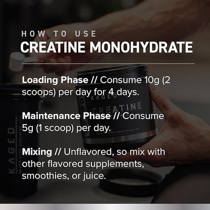 Kaged Creatine Monohydrate Micronized Powder | 100 Servings | Unflavored | Muscle Recovery and Growth Supplement for Men & Women | Vegan | Easily Digestible | Gluten Free | Keto Friendly