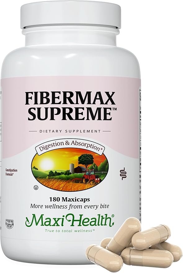 Maxi Fiber for Adults - Kosher Daily Fiber Supplement - 1500 mg Fiber Capsules for Men and Women with Psyllium Husk - Dietary Fiber Pills (Capsules 180 Count (Pack of 1))