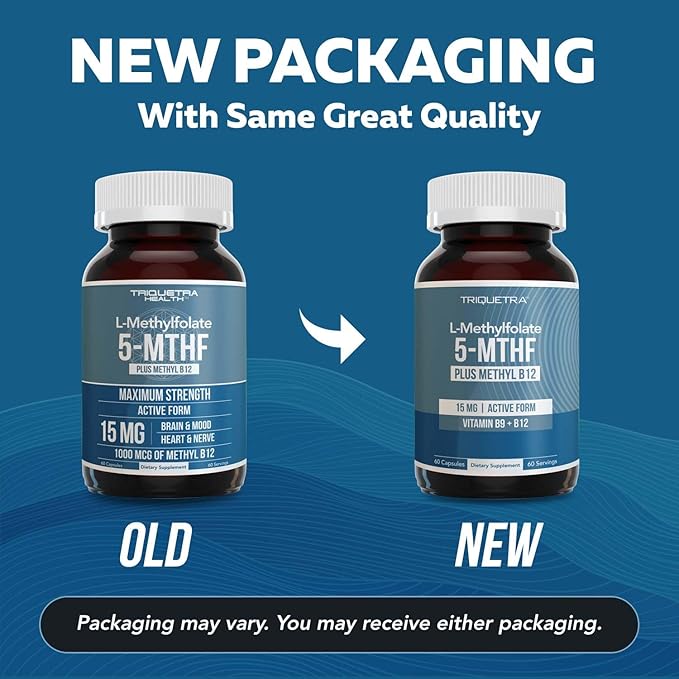 L Methyl Folate 15mg plus Methyl B12 Cofactor - Professional Strength, Active 5-MTHF Form - Supports Mood, Methylation, Cognition – Bioactive forms of Vitamin B9 & B12 (60 Capsules)