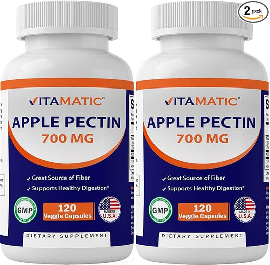 Vitamatic 2 Pack Apple Pectin 700 mg 120 Vegetarian Capsules - Dietary Fiber - Promotes Healthy Intestinal Health*