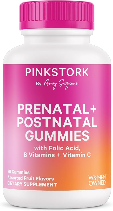 Pink Stork Prenatal + Postnatal Gummy Vitamins for Women - Multivitamin for Pregnancy + Postpartum Recovery - 60 Gummies