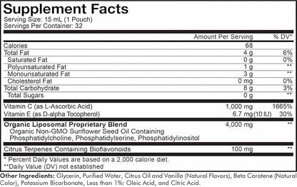Codeage Liposomal Vitamin C Liquid 1000mg Vitamin C, 4000mg Essential Phospholipids, Supplement For Daily Immune Support, Liposomes For Absorption, Citrus Bioflavonoids, Vitamin E, Non-GMO, 32 Pouches