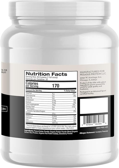 Only 4 Ingredients - No Stevia, No Monk Fruit, No Artificial Sweeteners - Strawberry Peanut Butter Protein Powder, All Natural, Sweetened with Berries (20g of Protein, 20 Servings)