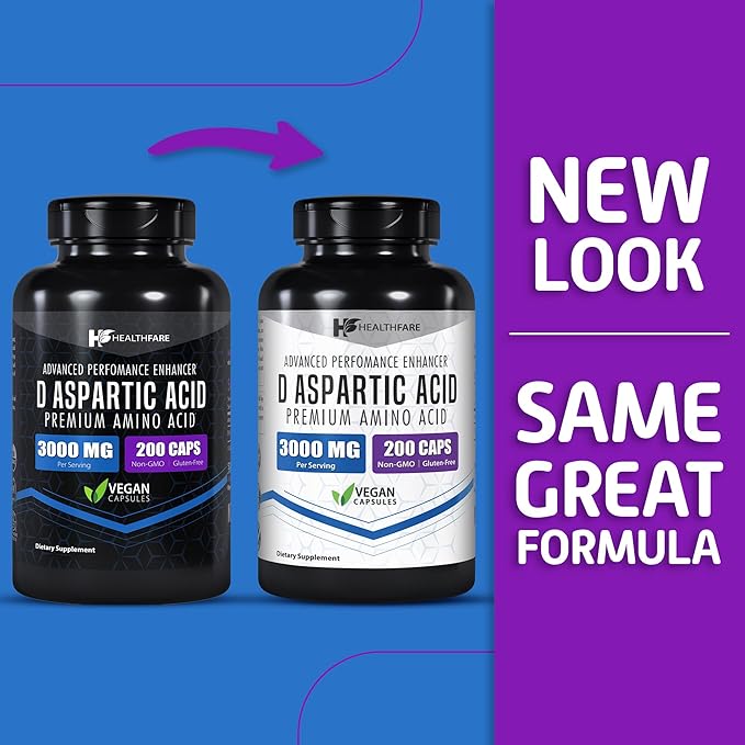 D-Aspartic Acid (DAA) 3000mg | 200 Capsules | DAA Premium Amino Acid | Non-GMO, Gluten Free Supplement