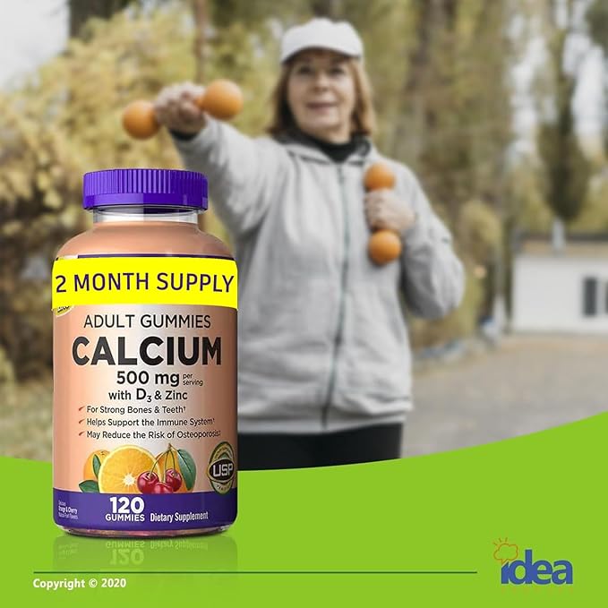 Kirkland Signature Calcium Gummies 500 mg with D3 & Zinc, Bone Health, 120 Gummies (2 Pack) Bundle with Exclusive Vitamins & Minerals - A to Z - Better Idea Guide