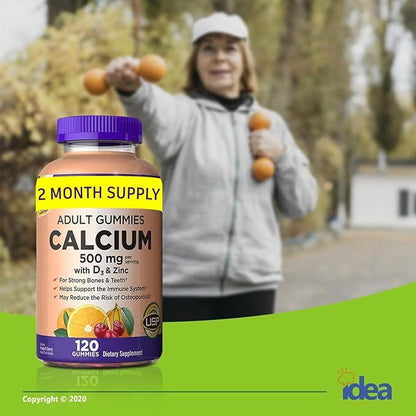 Kirkland Signature Calcium Gummies 500 mg with D3 & Zinc, Bone Health, 120 Gummies (2 Pack) Bundle with Exclusive Vitamins & Minerals - A to Z - Better Idea Guide