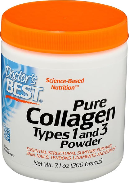 Doctor's Best Pure Collagen Types 1 & 3, Promotes Healthy Skin Hair & Nails – Bone & Joint Support, 7.1 Ounce (Pack of 1)