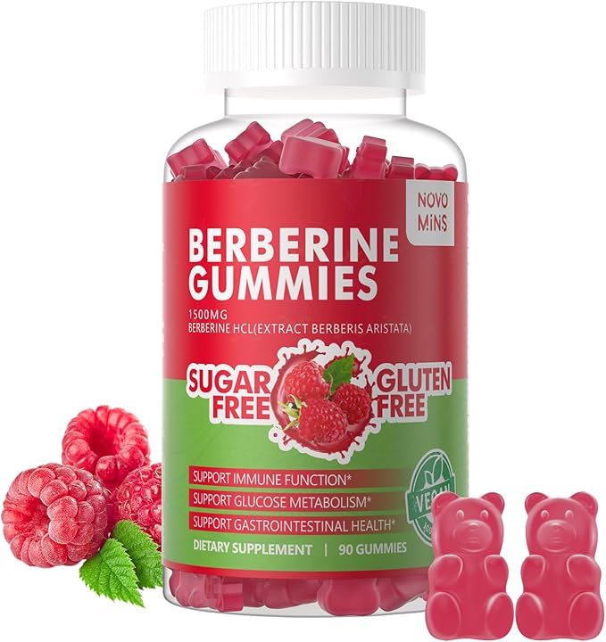 Berberine Gummies with Ceylon Cinnamon 1500mg High Potency Berberine HCL Supplement for Immune and Metabolism Support, Sugar Free Organic Berberine Gummies Raspberry Flavor.