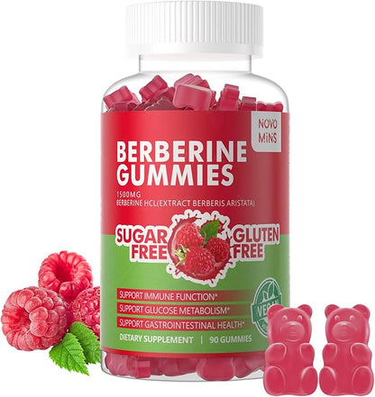 Berberine Gummies with Ceylon Cinnamon 1500mg High Potency Berberine HCL Supplement for Immune and Metabolism Support, Sugar Free Organic Berberine Gummies Raspberry Flavor.