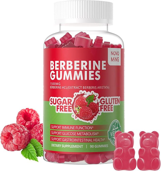Berberine Gummies with Ceylon Cinnamon 1500mg High Potency Berberine HCL Supplement for Immune and Metabolism Support, Sugar Free Organic Berberine Gummies Raspberry Flavor.