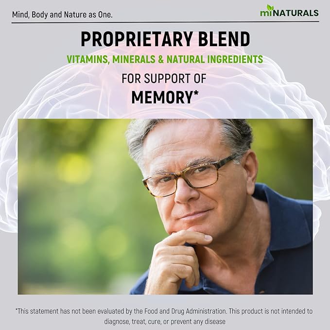 Brain Memory Supplement | Advanced Formula for Seniors | 60 ct Caffein Free Pills | Capsules with Vitamins and Bacopa Monnieri for Help with Cognitive Mind Health