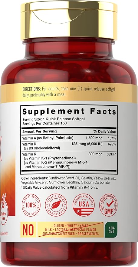 Carlyle Vitamin ADK | 150 Softgels | Non-GMO, Gluten Free Dietary Supplement
