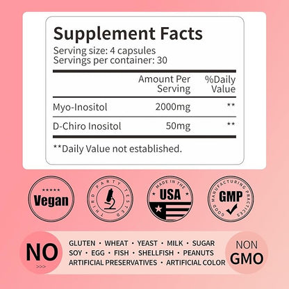 Inositol Supplement - Myo-Inositol & D-Chiro Inositol - 40:1 Ratio - Hormone Balance & Healthy Ovarian Support for Women - Vitamin B8-30 Day Supply
