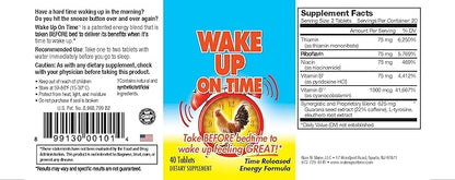 Wake Up On Time Energy Supplement to Help Boost Your Mornings with Alertness & Focus for a Productive Day with Natural Caffeine & More - 40 Tablets
