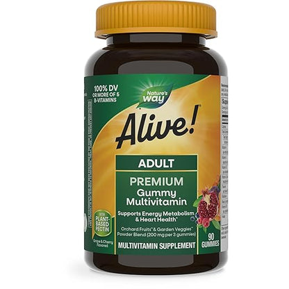 Nature's Way Alive! Adult Premium Multivitamin Gummy, Full B-Vitamin Complex, Supports Energy Metabolism & Heart Health*, 90 Gummies (Packaging May Vary)