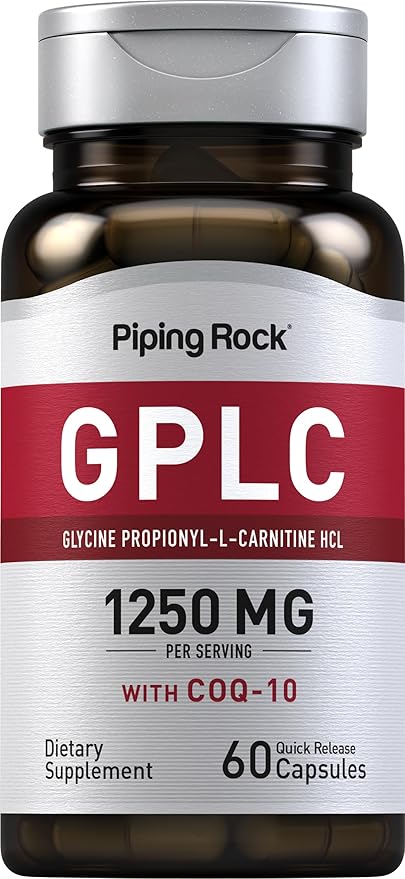 Piping Rock GPLC Glycine Propionyl-L-Carnitine | 1250mg | 60 Capsules | Plus CoQ10 | Non-GMO, Gluten Free Supplement