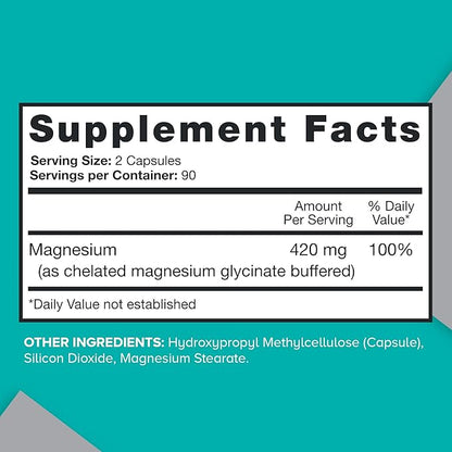Qunol Magnesium Capsules 420mg, 100% DV, High Absorption Magnesium Supplement, Extra Strength, Bone and Muscle Health Supplement, 180 Count
