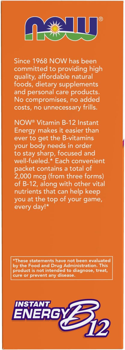 NOW Foods Supplements, Instant Energy B-12 (2,000 mcg of B-12 per packet), Cellular Energy Boost*, 75 Packets