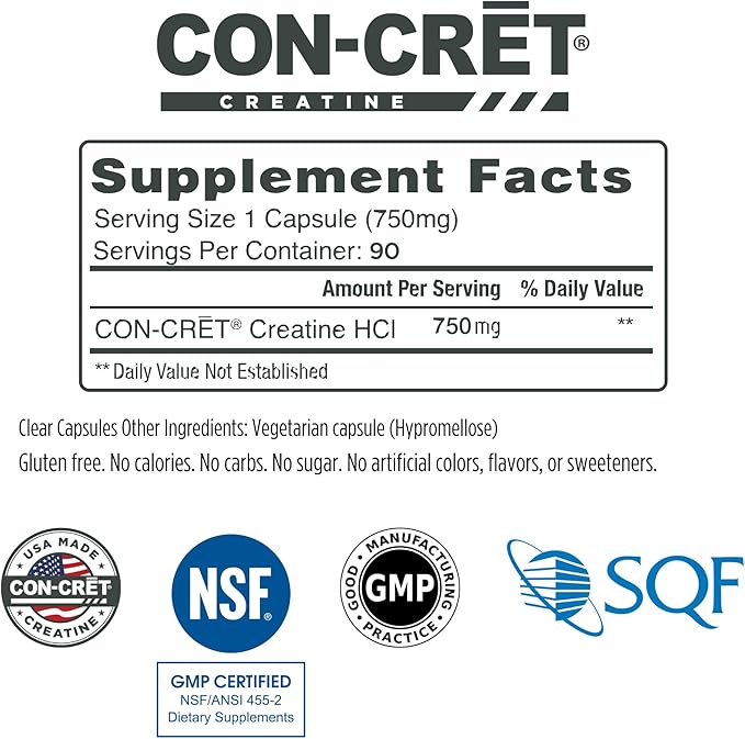 Creatine HCl Capsules | Muscle, Cognitive, Cellular Energy Support | No Bloating or Cramps | USA Made & NSF Certified | Creatine Pills (90 ct)