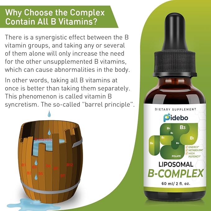 Liposomal B Complex with Active Forms of B Vitamins- High Potency Vitamin B Complex Liquid Vitamins for Energy and Metabolism Support-B1, B2, B3, b5, B6, Biotin, Folate, Methylated B12-4.0 oz
