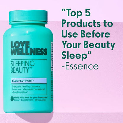 Love Wellness Sleeping Beauty | Sleep Support with Melatonin, Magnesium & L-Theanine | Promotes Restful Sleep, Relaxation & Calmness | Organic Valerian Root Powder & Lemon Balm | 60 Count