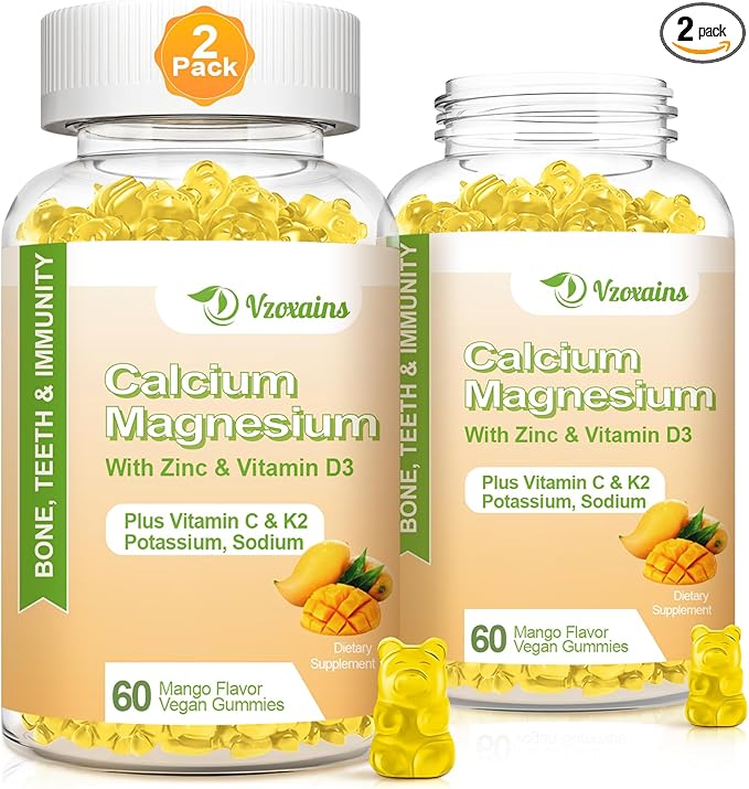 High Absorption Calcium Gummies, Sugar Free Calcium Magnesium Supplement with Vitamin D3 K2 for Bone & Teeth Strength, Muscle Function - Vegan, Mango Flavor 120 Cts