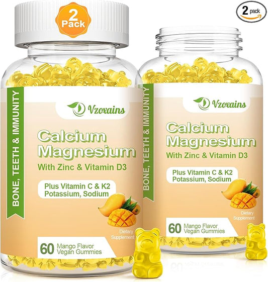High Absorption Calcium Gummies, Sugar Free Calcium Magnesium Supplement with Vitamin D3 K2 for Bone & Teeth Strength, Muscle Function - Vegan, Mango Flavor 120 Cts
