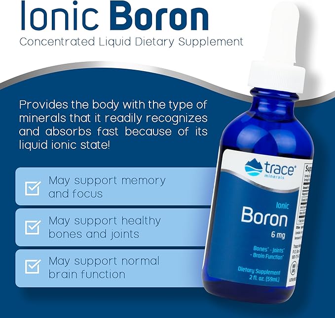 Trace Minerals | Liquid Ionic Boron | 6 mg Boron | Supports Normal Bone Metabolism, Brain Function & Joints | with Ionic Trace Minerals, Magnesium + Chloride | 144 Servings, 2 fl oz (3 Pack)