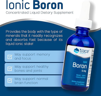 Trace Minerals | Liquid Ionic Boron | 6 mg Boron | Supports Normal Bone Metabolism, Brain Function & Joints | with Ionic Trace Minerals, Magnesium + Chloride | 144 Servings, 2 fl oz (3 Pack)