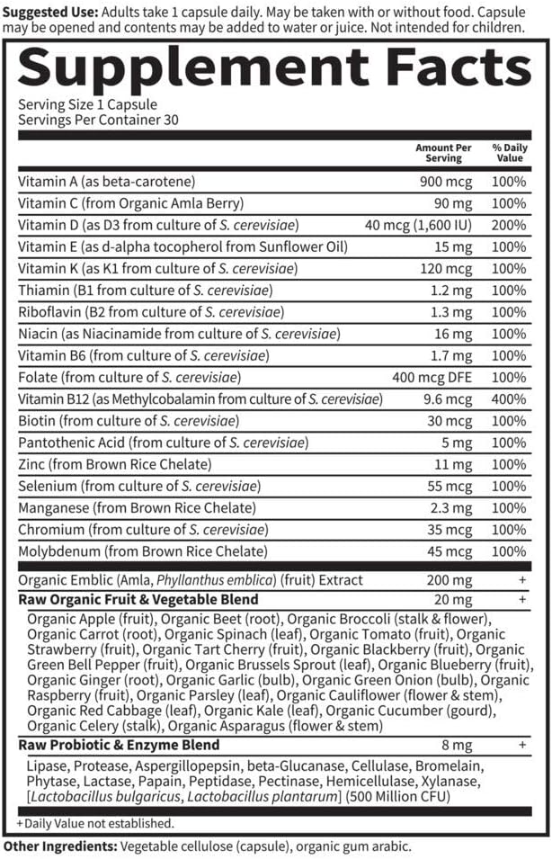 Garden of Life Vitamin Code Raw One for Men, Once Daily Multivitamin for Men, One a Day Mens Vitamins Plus Fruit, Veggies & Probiotics for Mens Health, Vegetarian Mens Multivitamins, 30 Capsules
