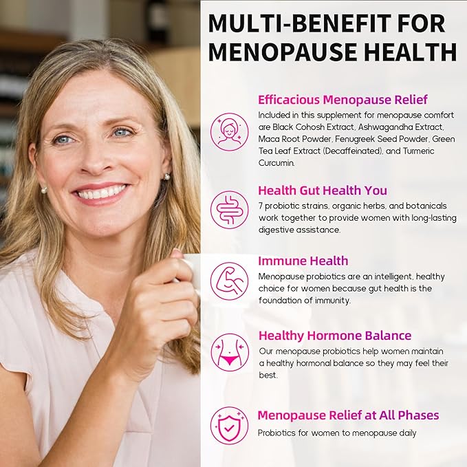 Negima Menopause Supplements for Women, 120 Billion CFUs Probiotics for Women, 13-in-1 Herbs & Botanicals Complex, for Hormone Menopause, Hot Flashes, Night Sweats, Mood Swings, Sleep - 120 Capsules