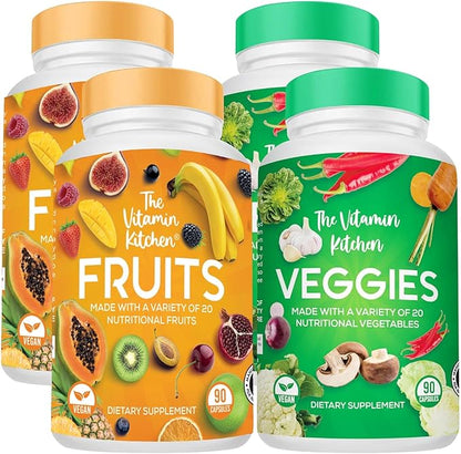 Fruit and Veggie Supplements-Made in USA-180 Fruits, 180 Veggies Capsules to Boost Energy Level -Whole Food Fruits and Vegetable from Super Foods-Soy & Vegan Free (Pack of 4)